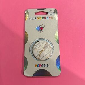 Popsocket Pop Grip White w Silver & Gold Marble Pop Socket Swappable Pop Top